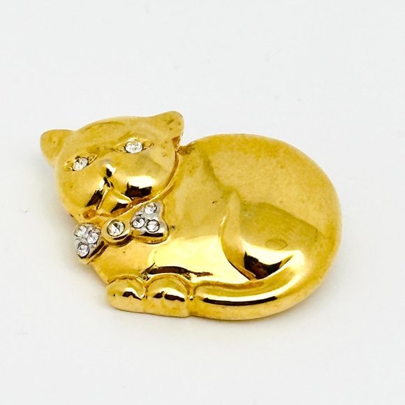 Vintage Gold Tone Small Cat Brooch/Pin with Rhinestones - Picture 3 of 3